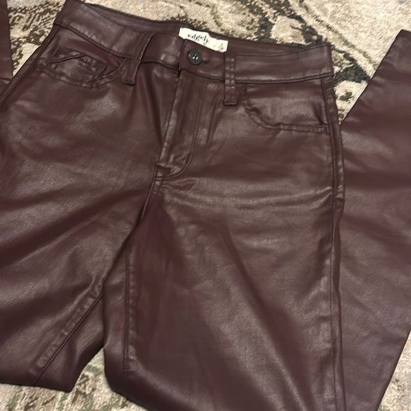 Edgerly waxed denim jeans maroon burgundy high rise slim straight leg ankle - Picture 1 of 6